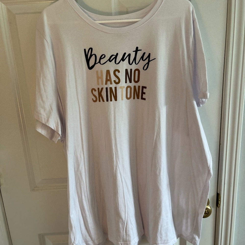 Lane Bryant White "Beauty Has No Skintone" Short Sleeve T-Shirt, 26/28